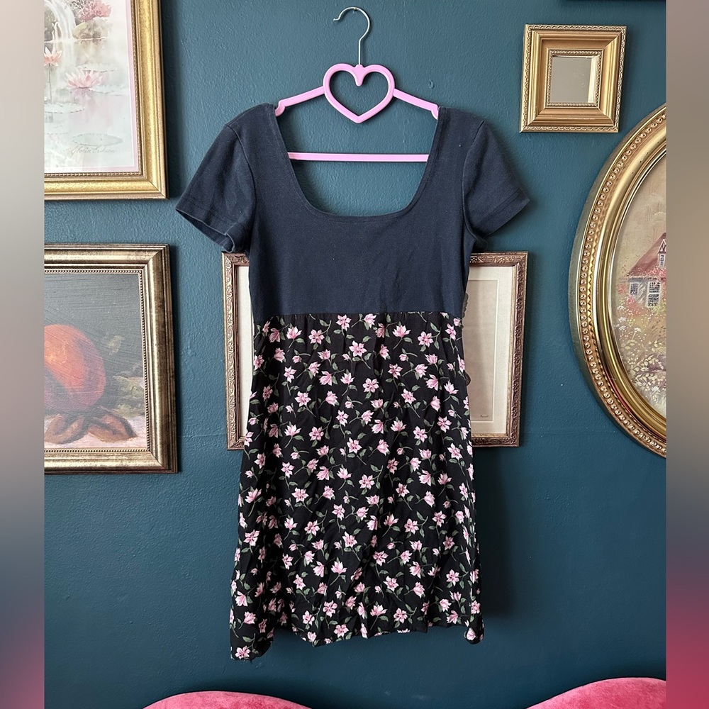 Vintage black dress with floral print